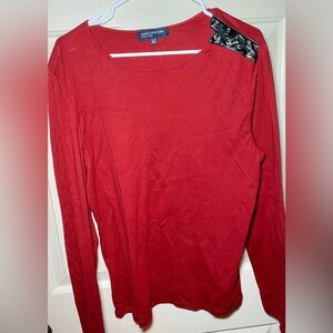 Jones New York Signature Red Long Sleeve Faux Leather Grommet Shoulder Detail‎